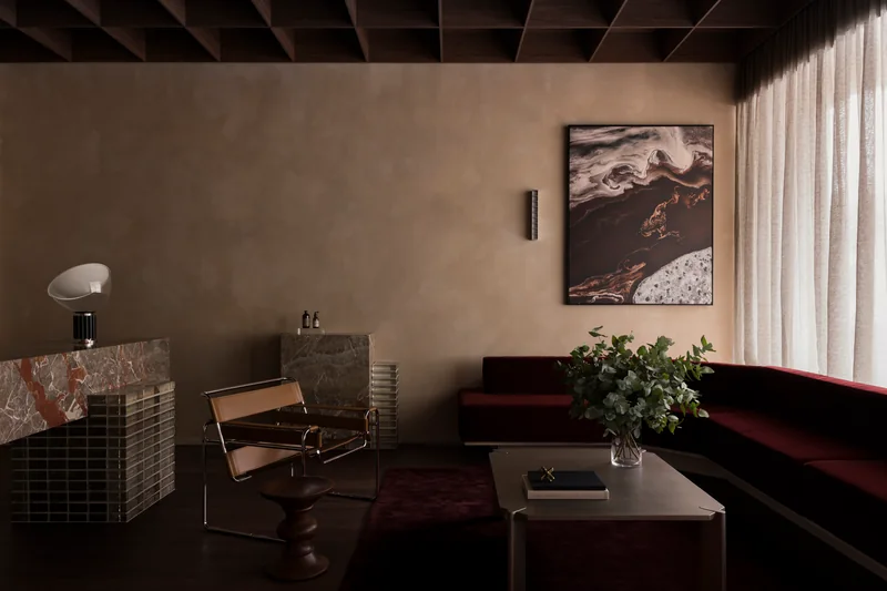 The warm, considered Éthos reception and lounge interior